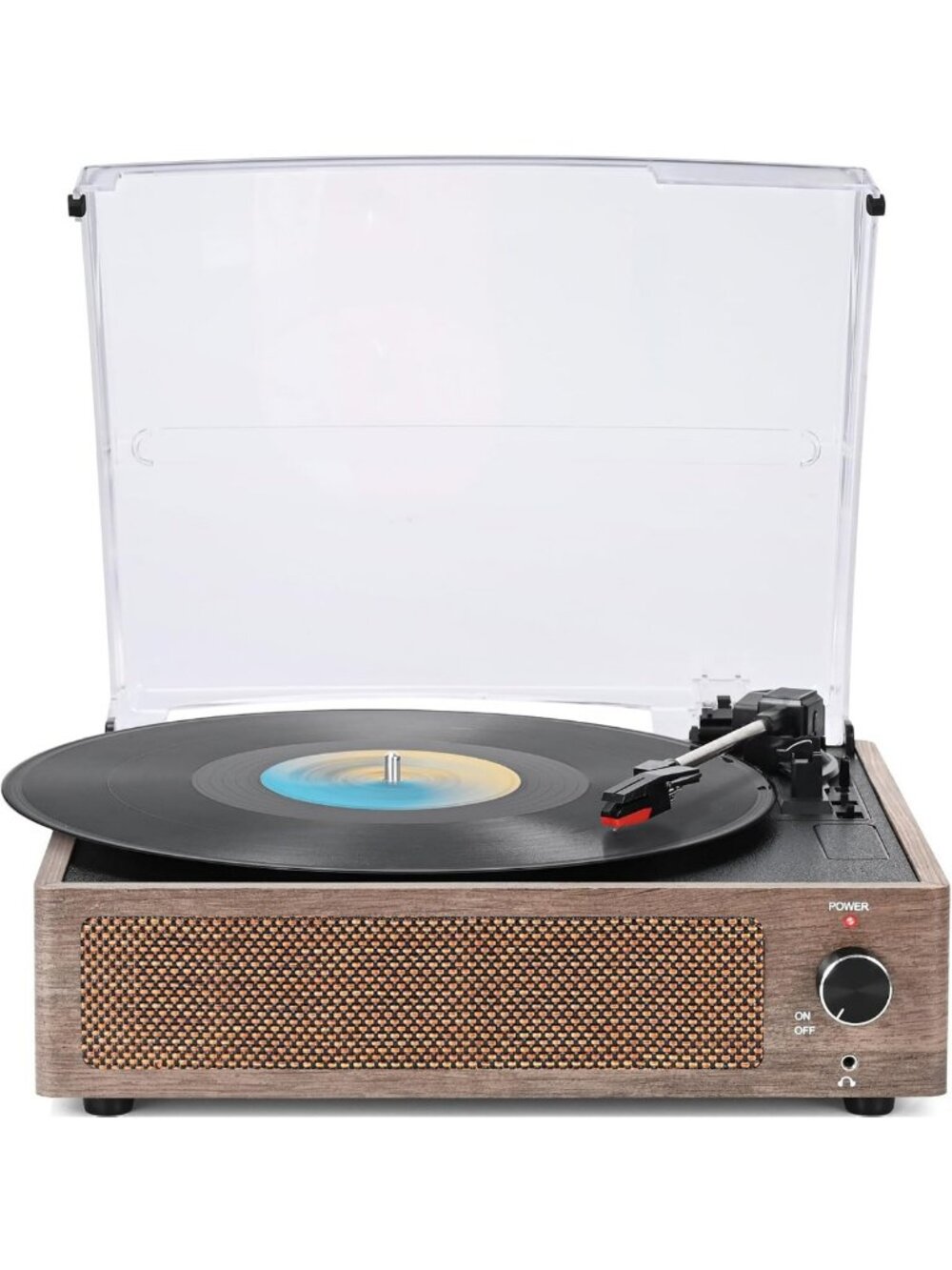 Vintage Turntable Record Player with Speakers - Retro Wood Gray Design